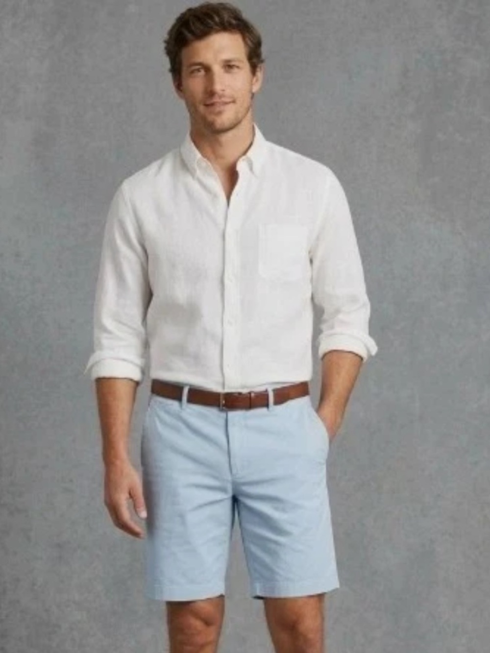Jos A Bank 1905 Collection Shorts Mens 34 Blue Oxford Cloth Tailored Fit Cotton